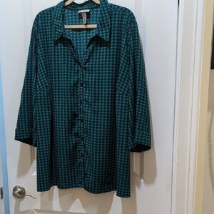 Catherines Green and Black Houndstooth Blouse